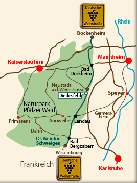 Anfahrtsskizze und Übersicht Deutsche Weinstrasse